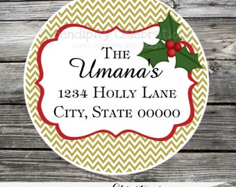 Set of 12 Personalized Printed Address Labels -Christmas -Return Address Labels -Sticker -Mailing Label -Holiday -Holly -Christmas Card