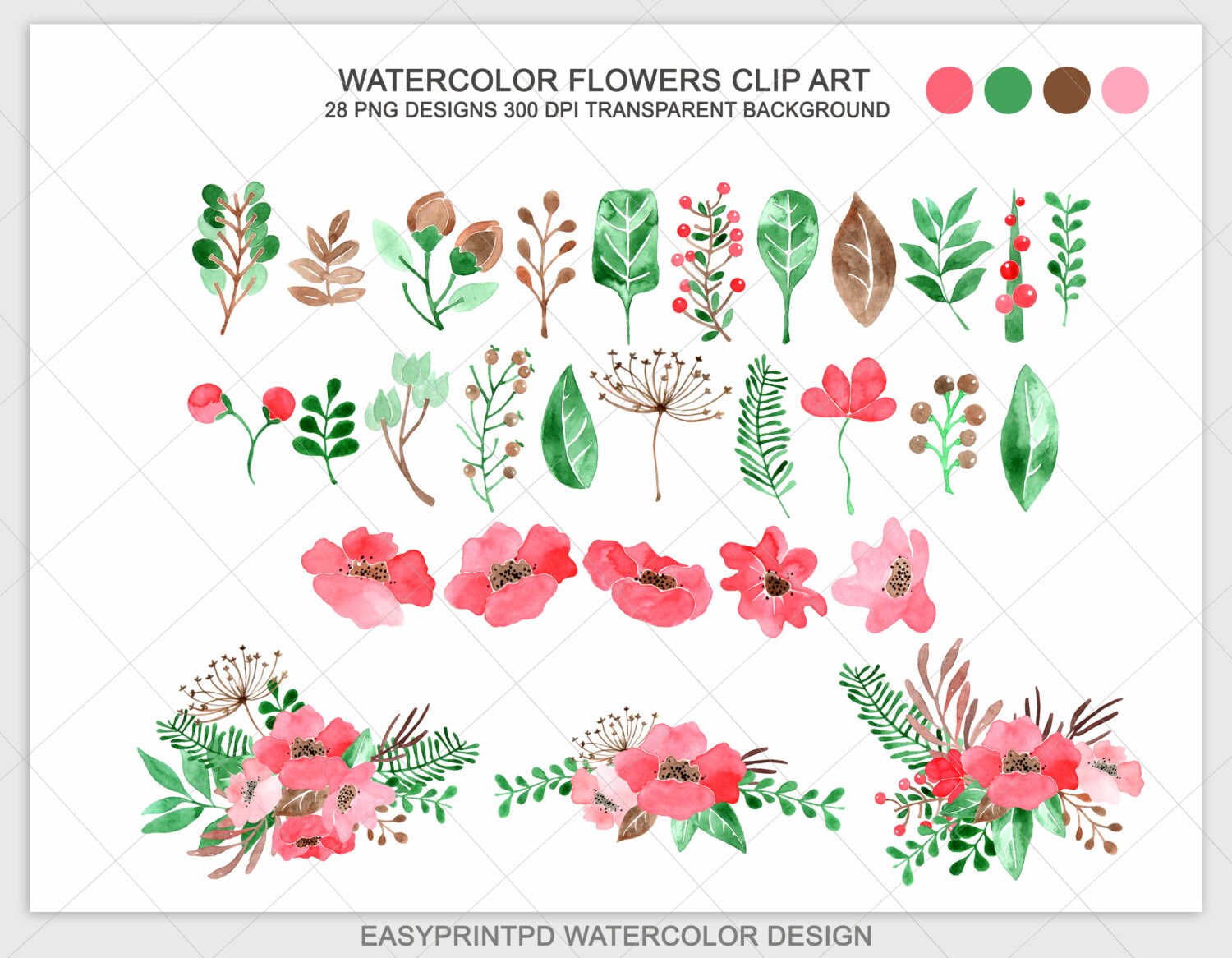 Watercolor Clipart Floral Watercolor Clip Art Spring Summer