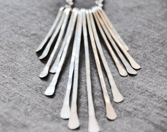 Statement necklace / fringe necklace / sterling silver 925 hammered jewelry / bib necklace / solid silver / aluminum jewelry