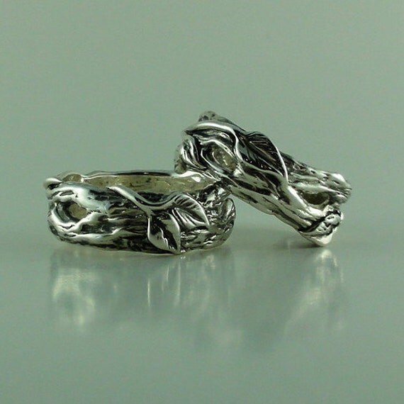 Aspen Tree Bark Wedding Band in Recycled Silver Recycled