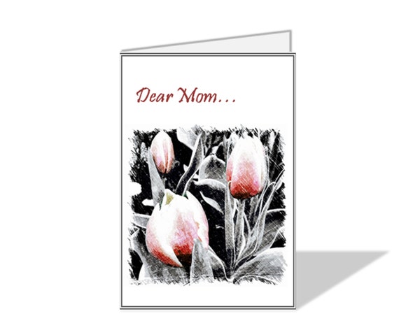 Mother's Day Digital Card With Printable Envelope Template Flower Pencil Drawing Blank to Personalize with your Message Print Your Own