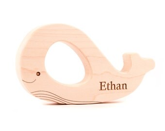 organic whale wood TEETHER - an all natural, heirloom wooden toy for safe teething and grasping