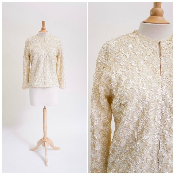 Vintage Late 50s Sweater White Iridescent by stutterinmama on Etsy