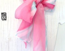 Small silk scarves for women peach and mint green