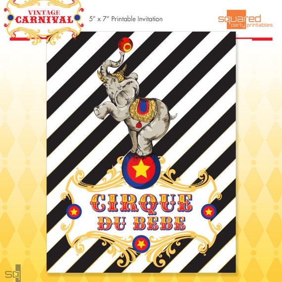 Circus Baby Shower Poster - Vintage Cirque du Bebe Backdrop Poster Art - Made to Order - Art Print in PRIMARY Colors Il_570xn