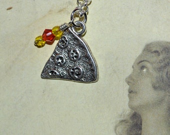 Pizza Slice Necklace, Slice of Pizza Pendant, Red and Yellow, Pizza Lover Gift, Pizza Necklace, Food Necklace, Pizza Charm, Pizza Jewellery