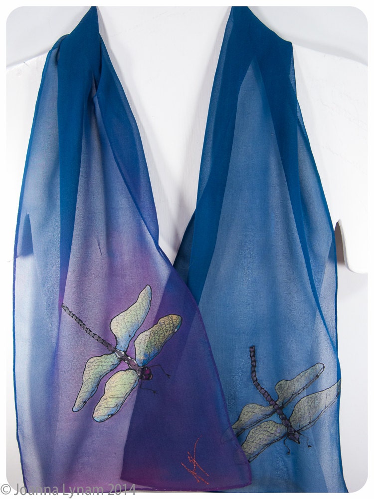 Purple Dragonflies Silk Scarf. Dragonfly scarf. by SirenSilks