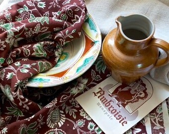 Vintage French Cotton Fabric - Floral Fabric - Indienne Style Printed Cotton Fabric - Furnishing Fabric