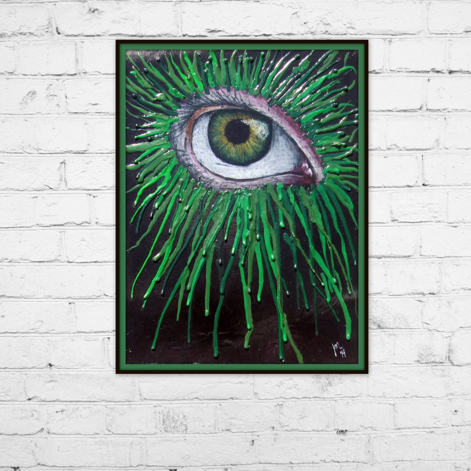  Art  Print 8x10 Green Eye  Melted  Crayon  art  by JenuoneArt 