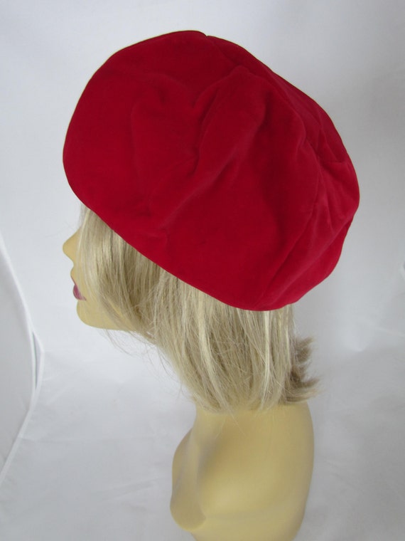Billiant Red Velvet Mod Hat 1960s Womens Hats by WhyWeLoveThePast