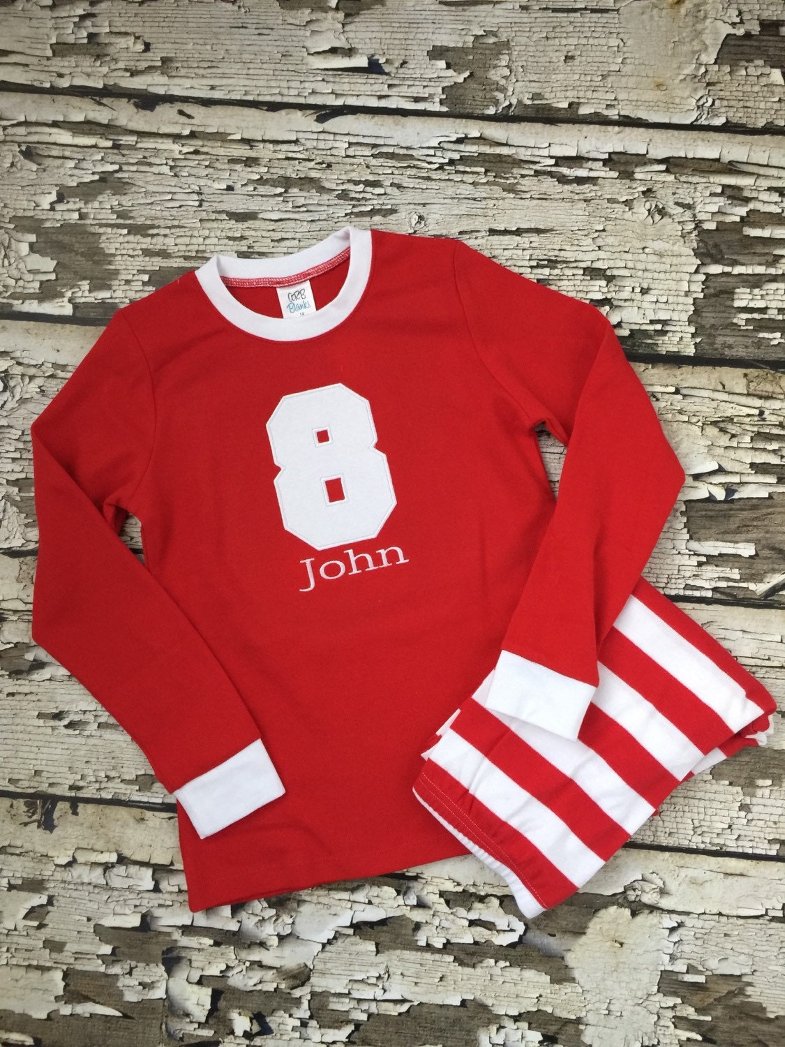 Birthday Pajamas Personalized Red/White Boys Monogrammed