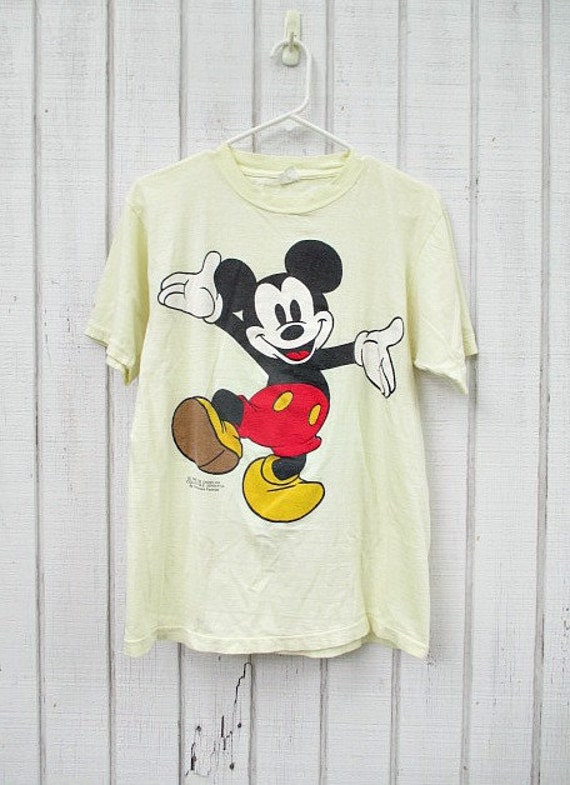 Sale Mickey Mouse T Shirt 80's Vintage Disney Top Yellow
