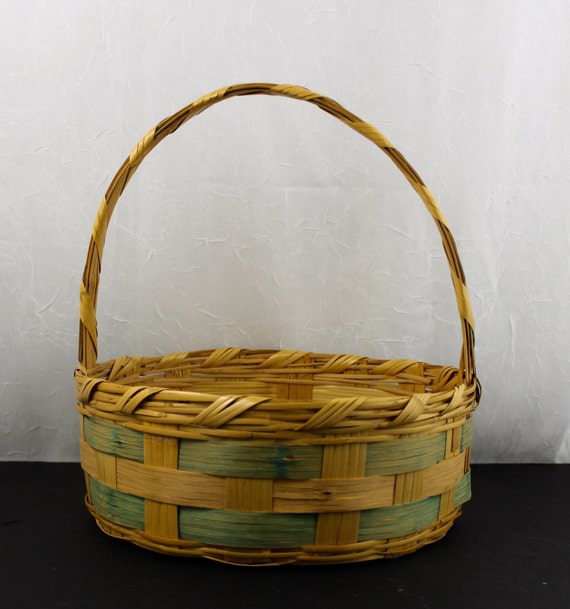 Vintage EXTRA LARGE Green Reed Easter Basket by Obsoletestreet