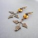 Art Deco Earrings - Brass Leaf - Amber Honey Yellow Vintage Glass - Wedding Jewelry