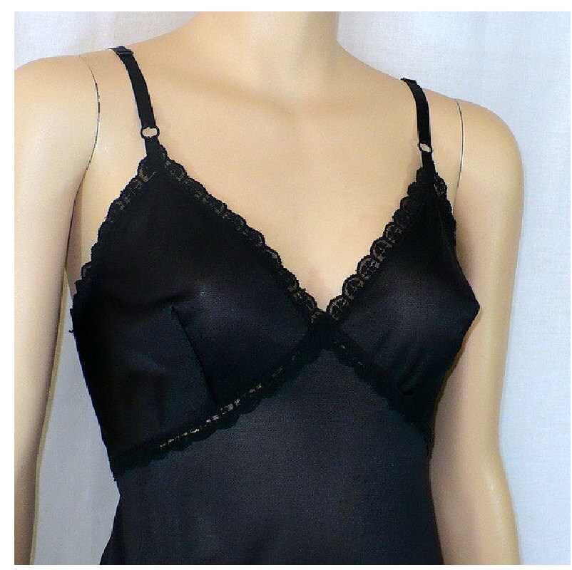S 60s Vintage Slip Black Lingerie Full Slip Black by GetLuckyGals