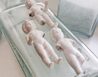 3 Vintage Frozen Charlotte Dolls, 1800s Bisque German 1-3/4" Excavated Antique White Shabby Treasures