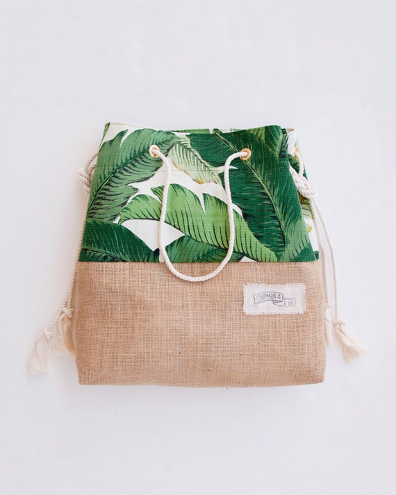 Green Banana Leaf Beach Bag Tropical Tote Palm Print