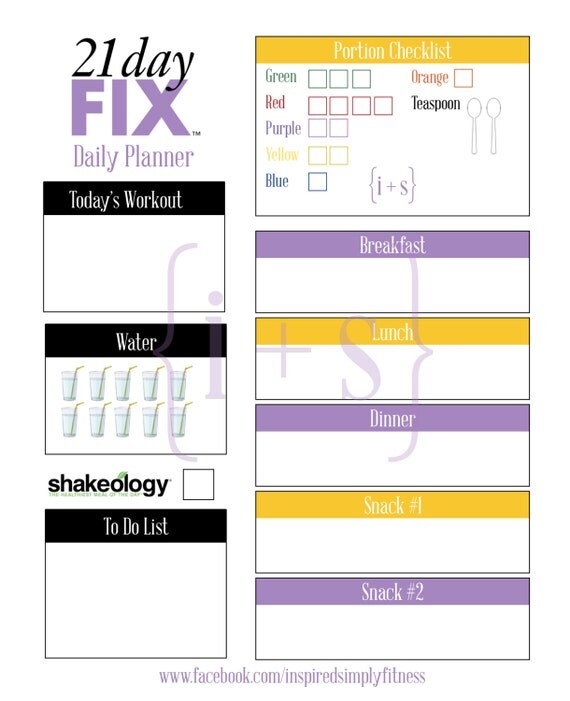 21 Day Fix Printable Meal Workout Planner 1200 Calorie Bracket