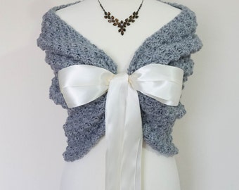 Wraps Shawls, Gray Wedding Cape, Bridal Stole, Crochet Shawl, Spring Wedding Bolero Jacket, Bridal Wrap, Bridesmaid Shrug, Crochet Bolero