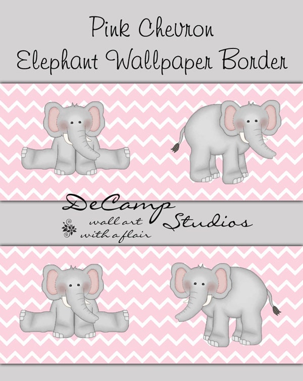 PINK GREY CHEVRON Elephant Wallpaper Border Wall by ...