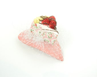 RESERVED!! Fascinator Headpiece with Vintage Shabby Chic Cheesecake with Veil - Birthday Party Hat
