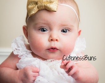 baby girl headband, gold headband, newborn headband, Baby Headbands, glitter bow, Hairbow, Baby Bows, baby girl, glitter bow head band, bow