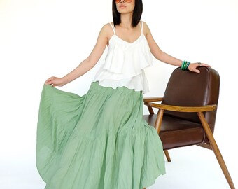 NO.5 Mint Cotton Gauze, Hippie Gypsy Boho Tiered Long Peasant Skirt