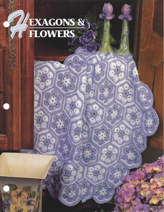 Hexagons And Flowers Annies Crochet Quilt & Afghan