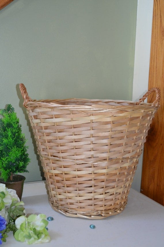 Large Wicker Basket with Two Handles Home Rustic by VintageABCs