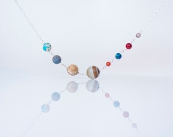 Solar System Necklace - Stone Bead Planets Universe Galaxy Nebula Space - Sterling Silver