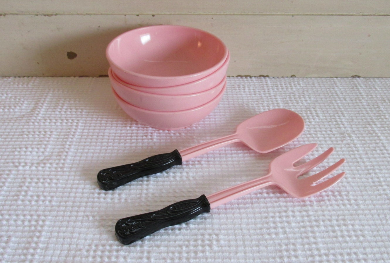 Pink and Black Plastic Salad Server Set Pink Sterilite Salad