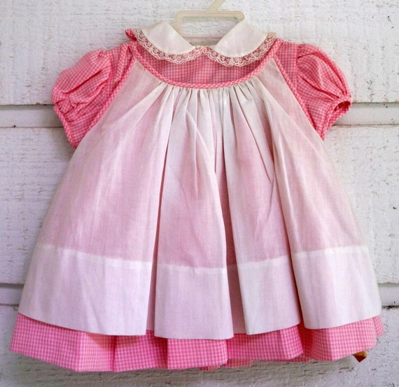 Vintage Pink Gingham Dress with White Pinafore New never