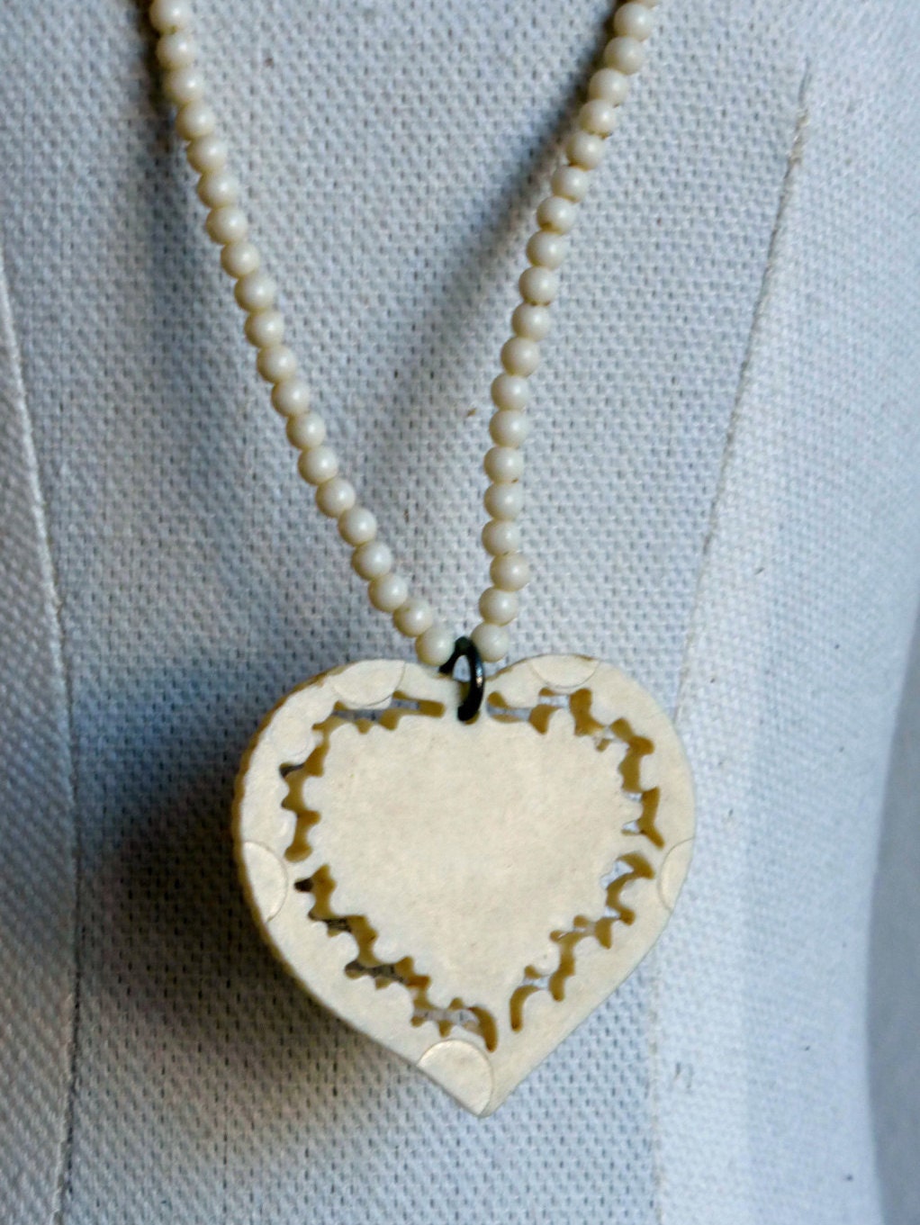 Hand Carved Faux Ivory Bone Beaded Necklace by OneMinuteInTime