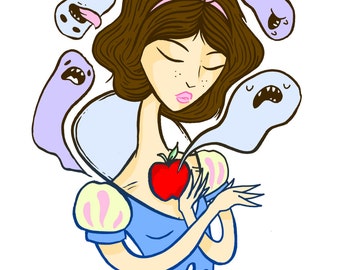 Snow White and Ghosts, Disney Inspired Archival Inkjet Print 8.5x11 inch ink art drawing painting