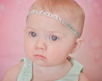 Rhinestone Headband, Baby Headband, Newborn Headband, Infant Headband, Rhinstone Connector Headband, Rhinestone Baby, Silver Headband