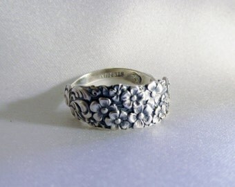Forget Me Not Small Flower Spoon Ring Sterling Silver Symbolic of Remembrance