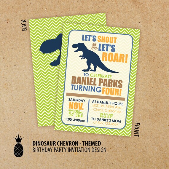 Chevron Dinosaur Birthday Party Invitations