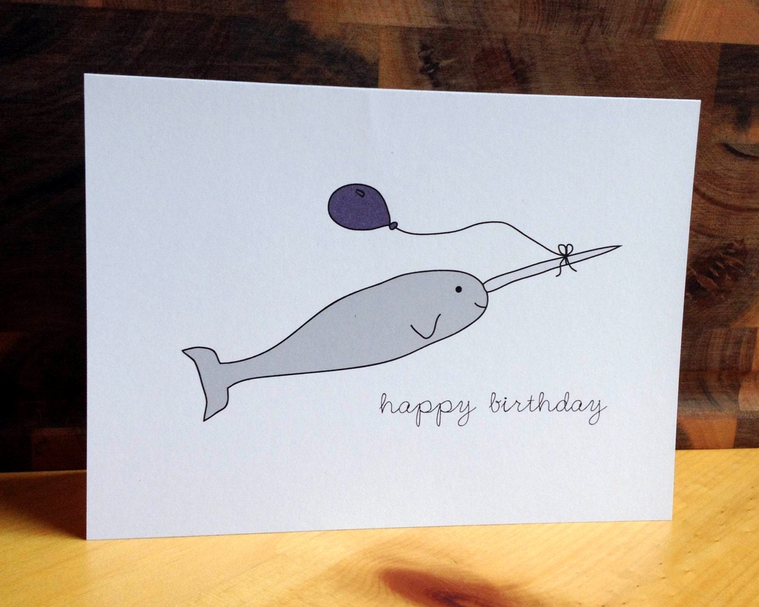 Funny Happy Birthday Card Narwhal with Balloon by HiLoveGreetings