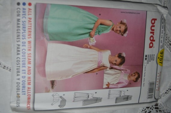  BUrda  9757 Girls Formal  Dress  Sewing Pattern  Sizes 2 8