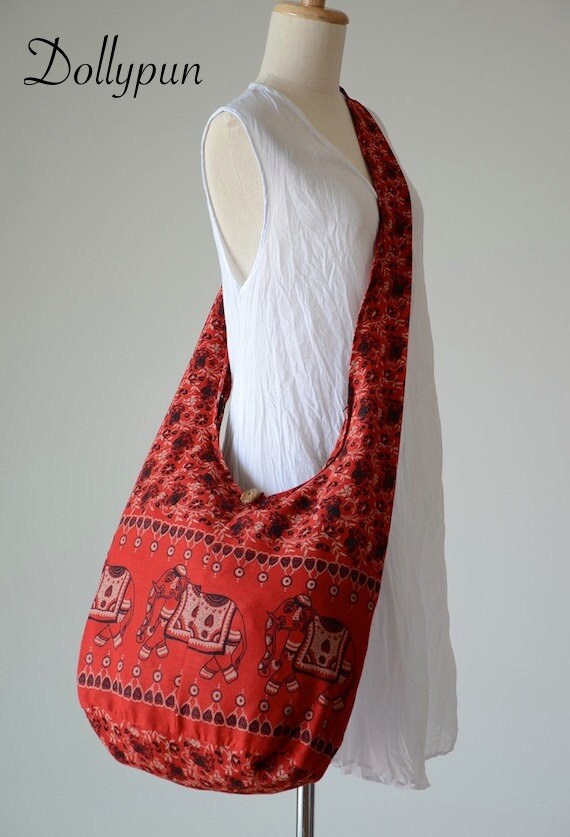 Red - Indian Elephant Printed Cotton Bag Hippie Crossbody Shoulder bag ...