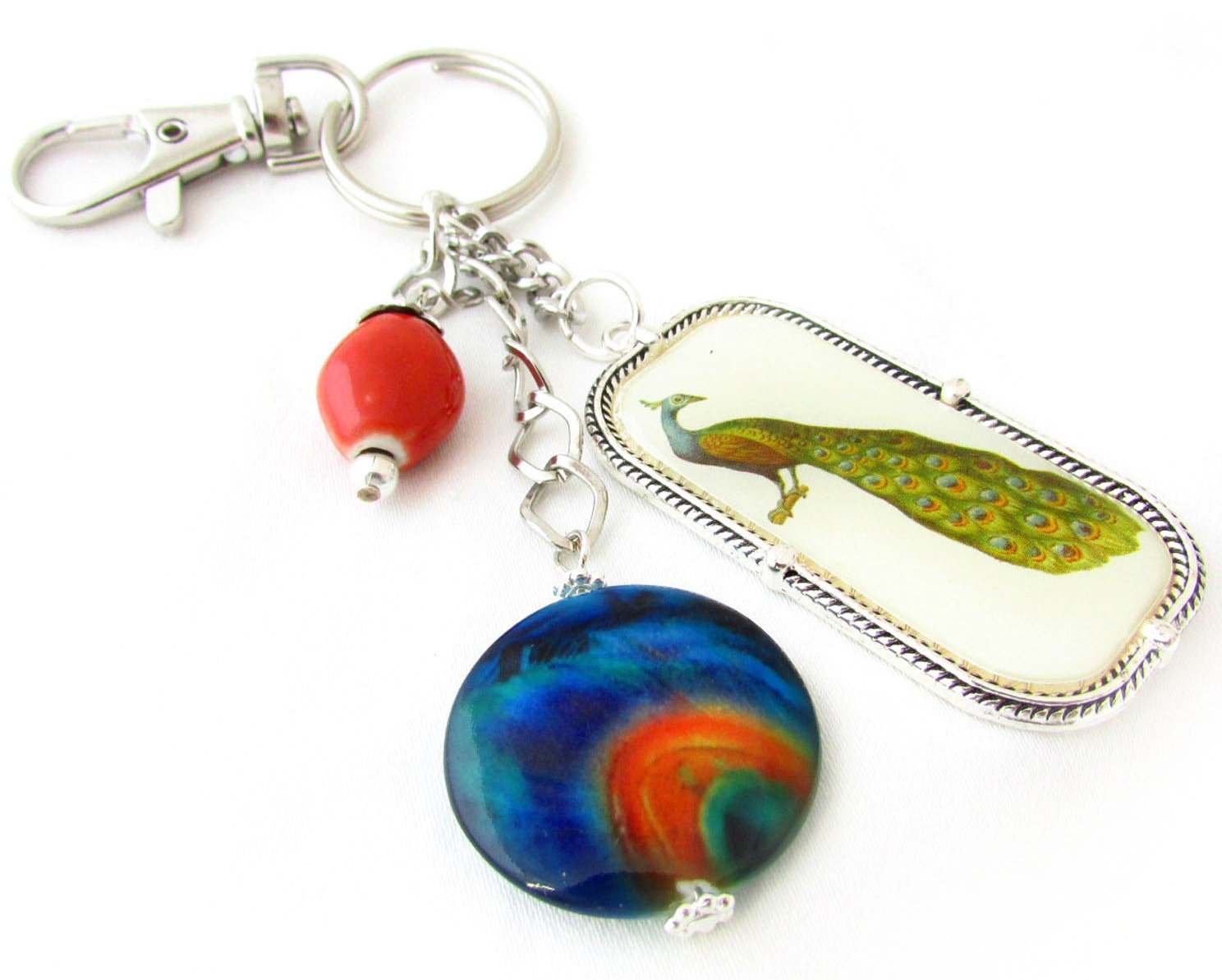 Peacock Keychain Peacock Key Chain Beaded by EarthlieTreasures