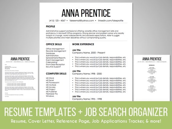 Resume Template and Job Search Organizer Set - cover letter ...