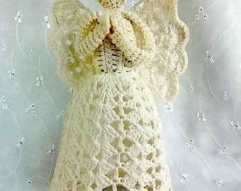 Vintage Off-White Hand Made Crochet Angel Tree Topper or Mantel Decoration