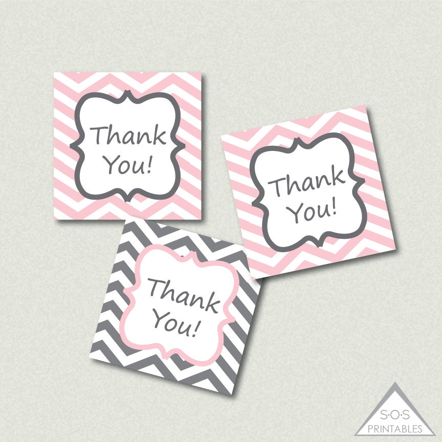 gray and pink chevron thank you tags printable pdf instant