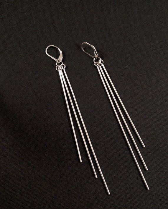 Long Straight Dangly Earrings with leverbacks in Solid
