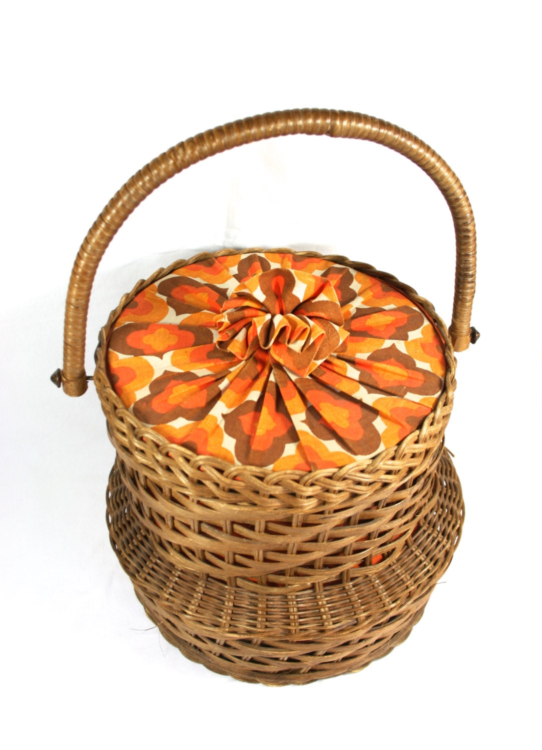 Small Wicker Sewing Basket With Lid Retro Sewing Box 70s