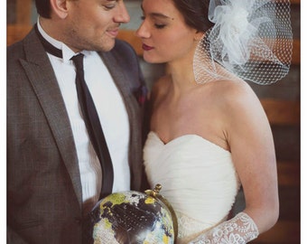 Birdcage Veil Pearl Cluster Birdcage Veil, 9 inches Wedding Veil, Lace Birdcage Veil, Vintage Style Birdcage Veil in Ivory