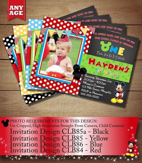 HUGE SELECTION Black Chevron Mickey Mouse Invitation, Mickey Birthday Invitation, Mickey Mouse Clubhouse, Photo Invitation, Mickey Printable Il_570xn