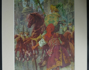 1960s Vintage Arabian Nights Print by Libico Maraja One Thousand and One Nights decor, Persian folklore artwork, Medieval Islamic Wall Art