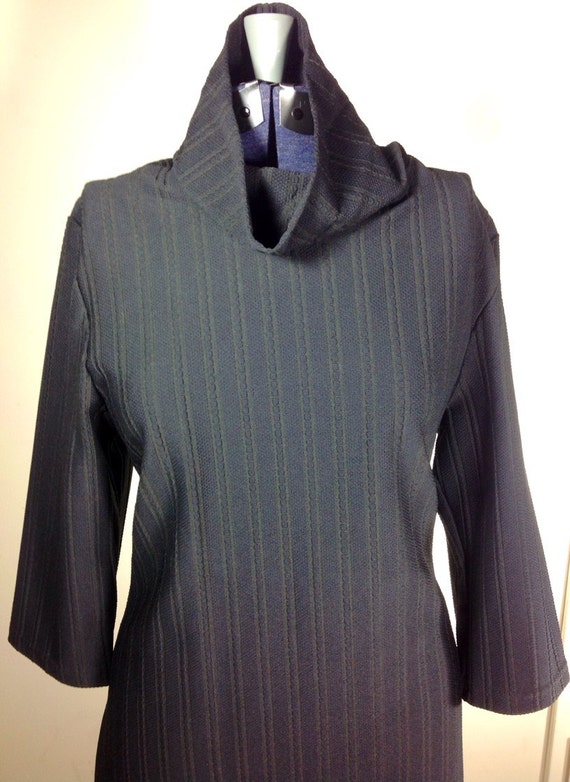 1960s Black Turtleneck Dress with 3/4 Sleeves Striped